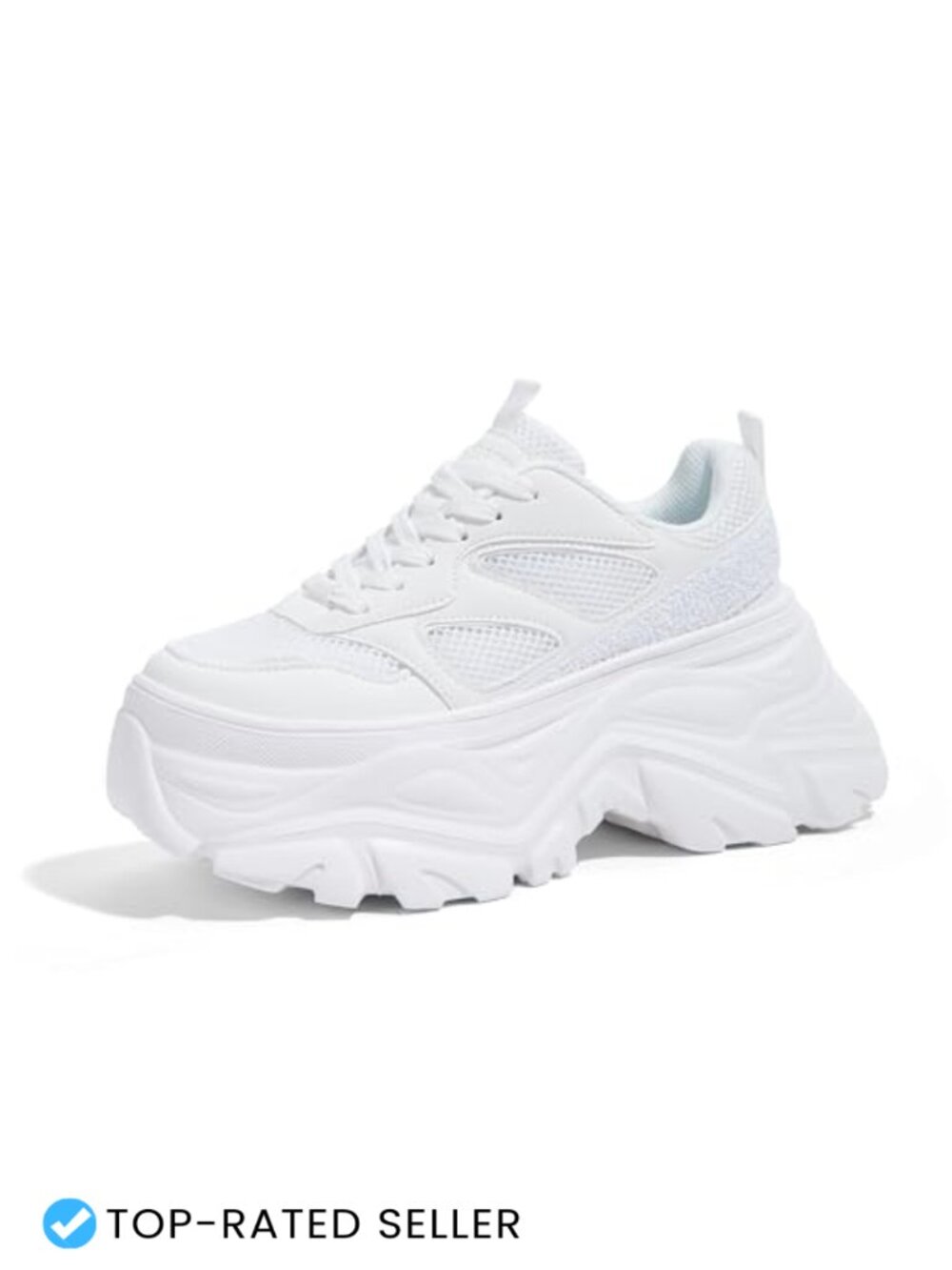 Women's Chunky Rhinestone Sneakers Breathable Lace-Up Platform